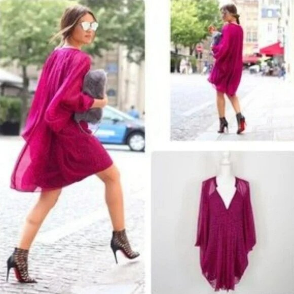 Diane Von Furstenberg Dresses & Skirts - Diane Von Furstenberg Fleurette Dolman Mini Dress 8 Pink Silk Batwing Slv Kaftan